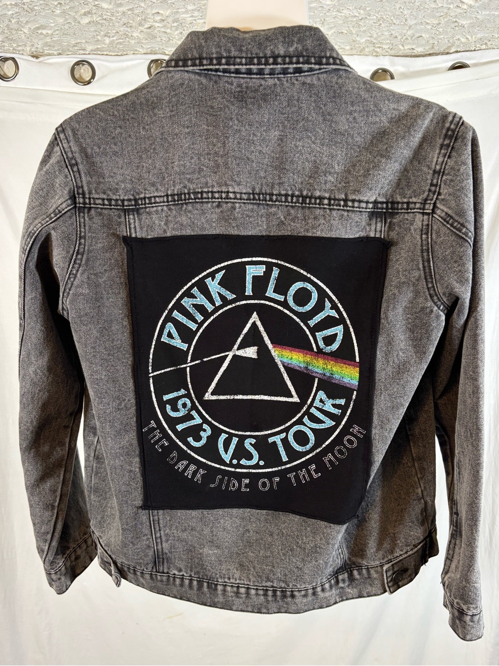 Pink Floyd 1973 Tour Inspired Acid Wash Denim Jacket Dark Side Moon Rock Grunge